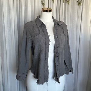 Mineral Wash Gauze Gray Button-Front Women’s Shirt - Unbranded